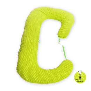 BabyNeeds - Perna 3 in 1 pentru gravide si bebelusi Soft Plus, Bulinute mici alb cu verde